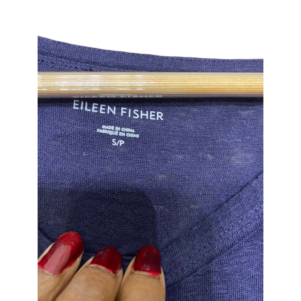 Eileen Fisher Organic Linen Tunic Top Purple 3/4 Sleeve Boat Neck S18IZO Small - Picture 3 of 5